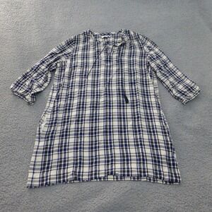 Madewell Plaid Artiste Shift Dress Large Blue Pockets Tassels V Neck